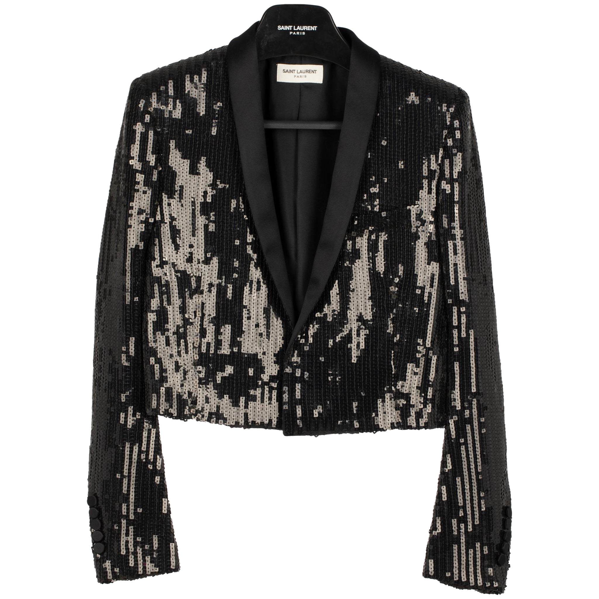 Yves Saint Laurent Abend-Crop-Jacke mit schwarzem Pailletten 36 Fr im Angebot