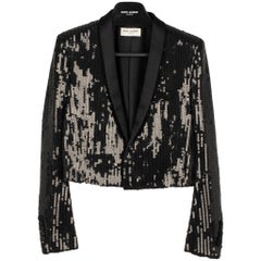 Yves Saint Laurent Evening Crop Jacket Black Sequin 36 Fr