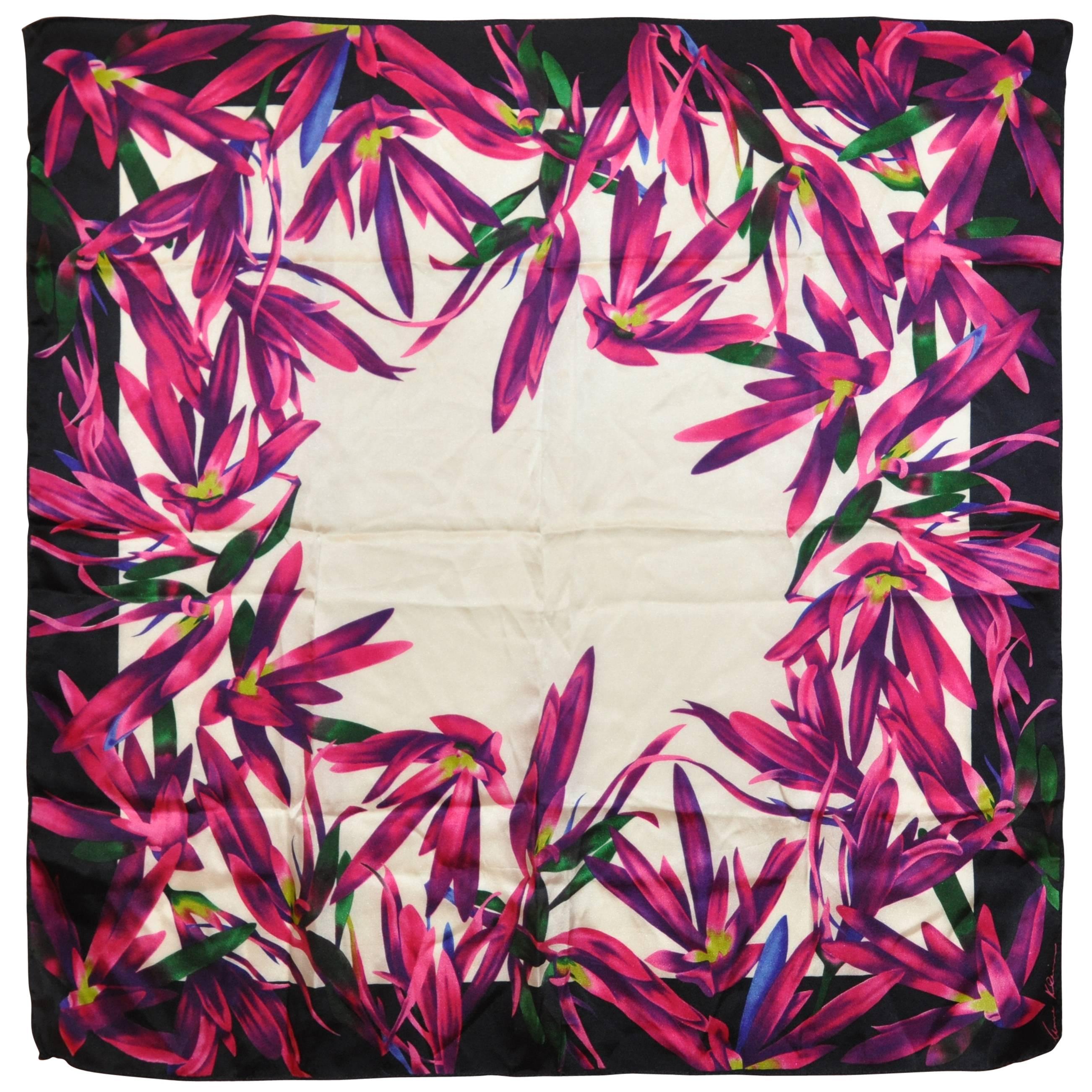 Anne Klein Bold Multi Floral Abstract Silk Scarf For Sale