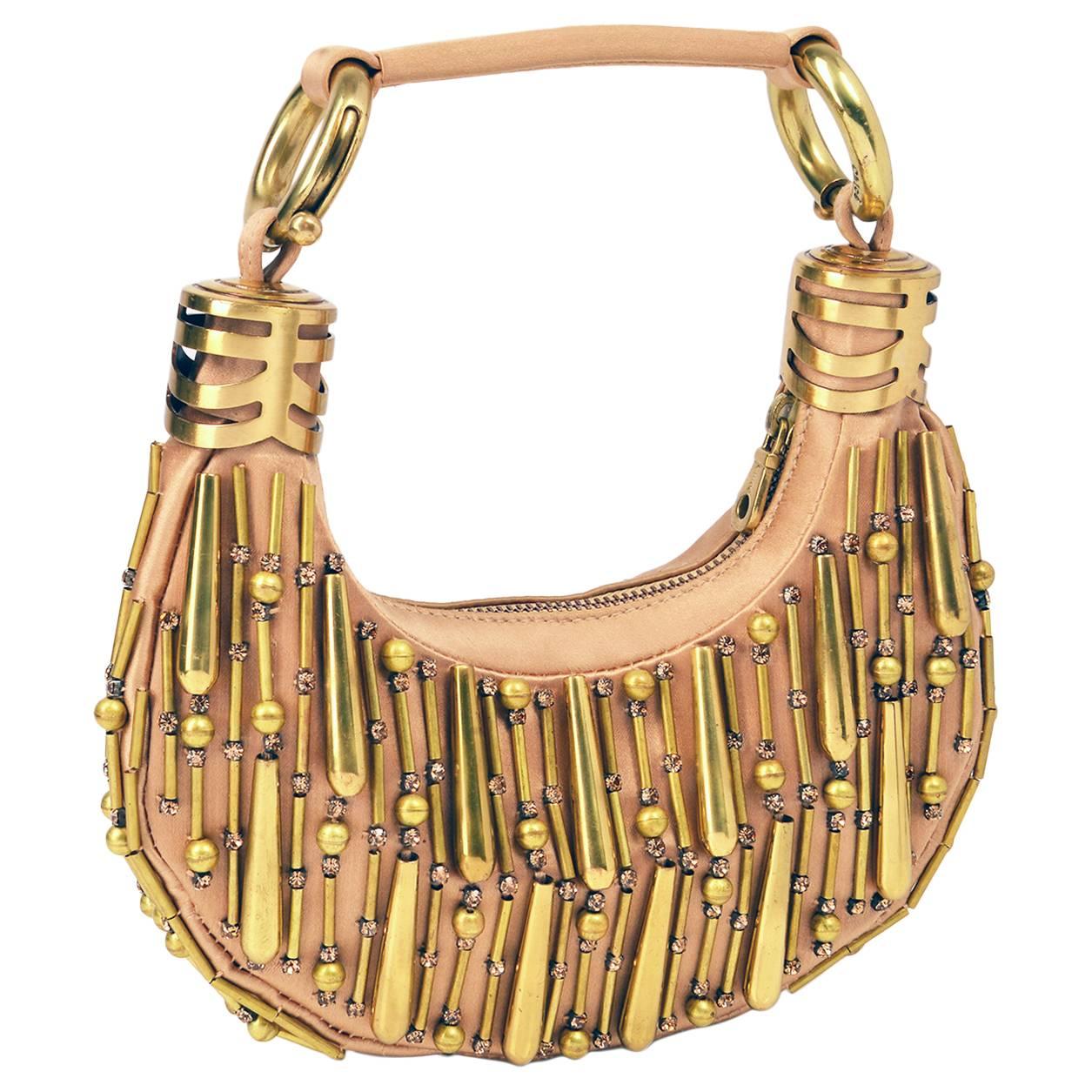 Chloe Champagne Silk Satin and Gold Bracelet Bag
