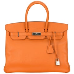 Hermès Birkin 35 Cuir d'Epsom orange avec quincaillerie Palladium