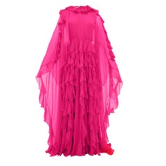 Valentino Pink Ruffle-collar Cape-sleeve Silk-chiffon Gown