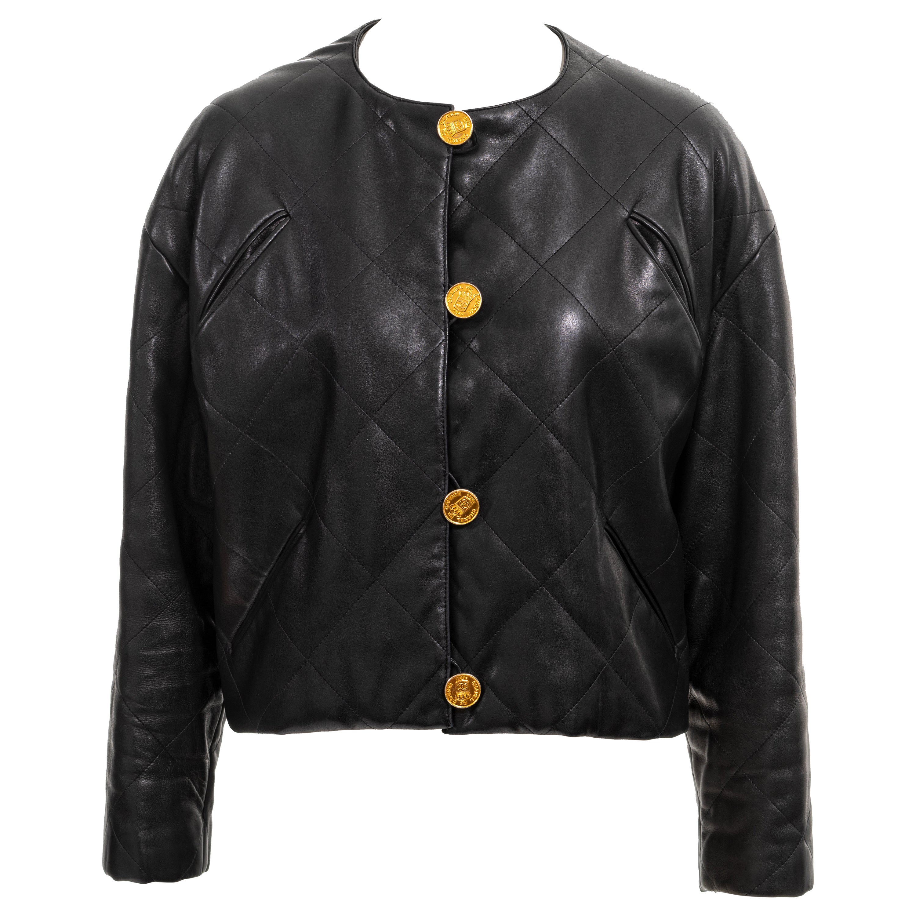 Chanel by Karl Lagerfeld black quilted lambskin leather jacket, fw 1987
