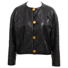 Retro Chanel by Karl Lagerfeld black quilted lambskin leather jacket, fw 1987
