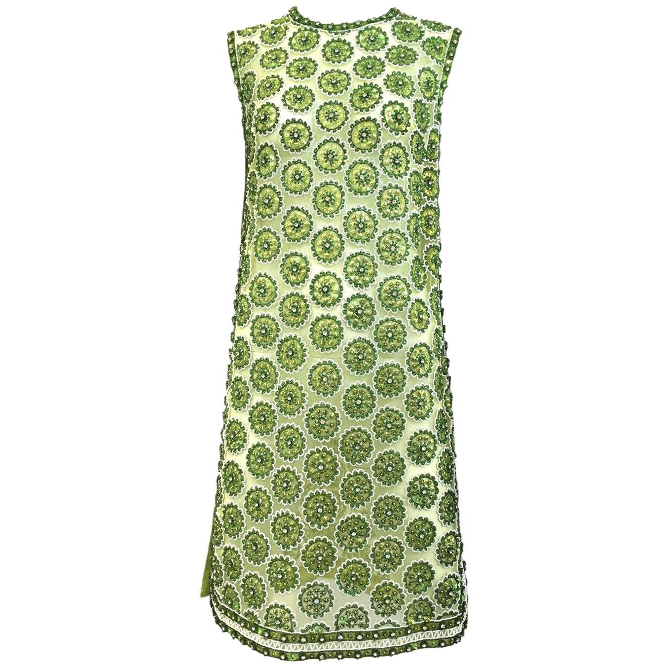 1960s Green mesh rhinestones dress