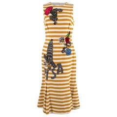 Dolce & Gabbana Yellow Striped Embellished Midi Dress