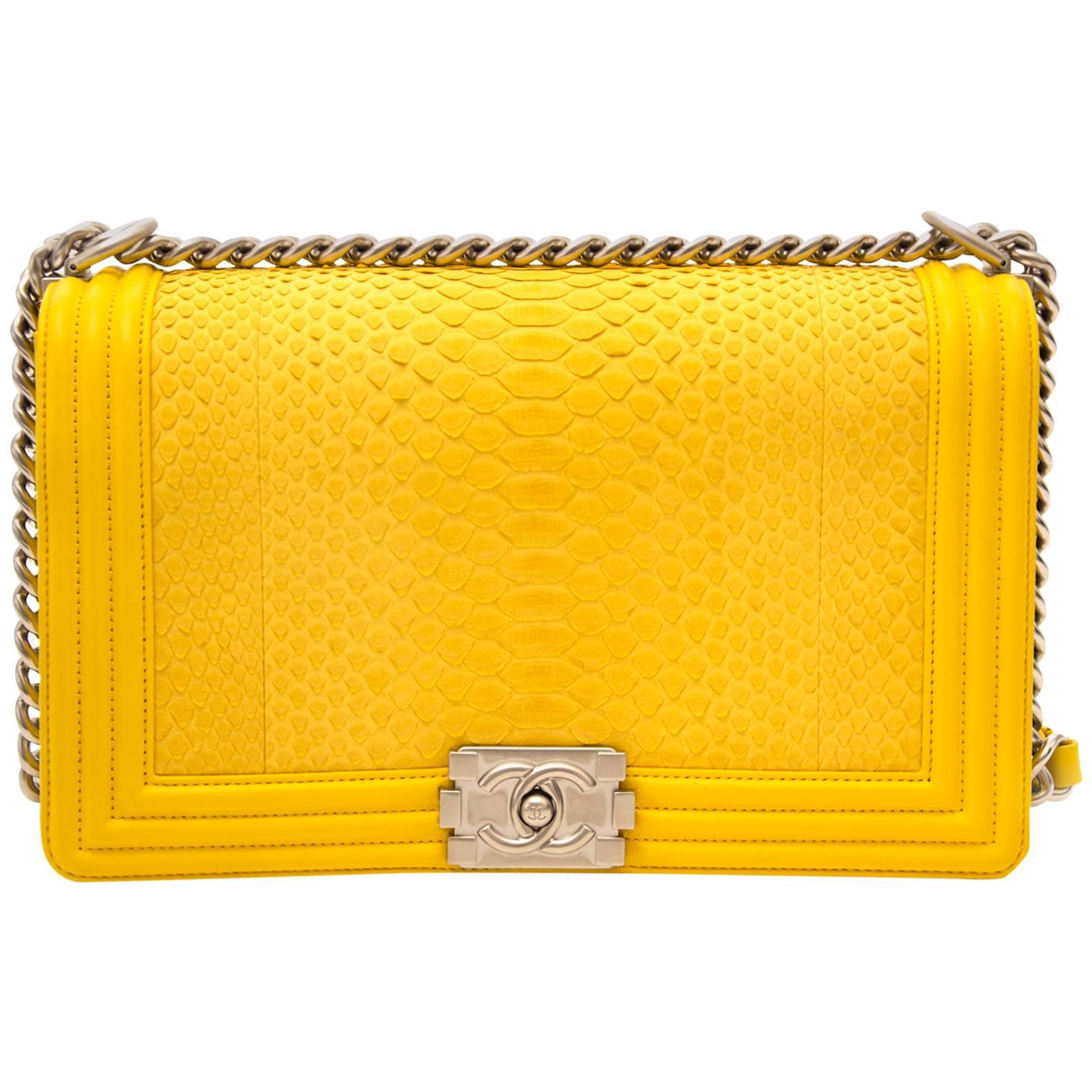 Limited Chanel Python Yellow New Medium Boy Bag 