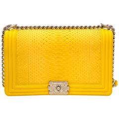 Limited Chanel Python Yellow New Medium Boy Bag 