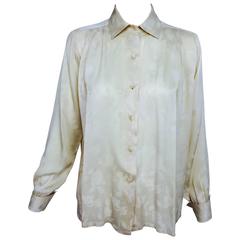 Vintage Chanel cream silk jacquard blouse 1990s