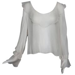 Valentino off white silk chiffon poet blouse L