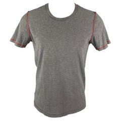 MAISON MARGIELA - T-shirt à col ras du cou en coton gris et rouge à points contrastés, taille M