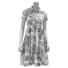 Christian Dior Navy Blue Toile de Jouy Cotton Voile Mid Length Dress