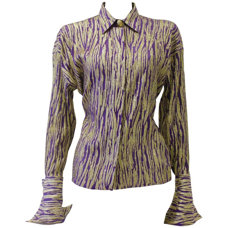 Very Particular Gold-Purple Lurex Gianni Versace Couture Shirt For Sale ...
