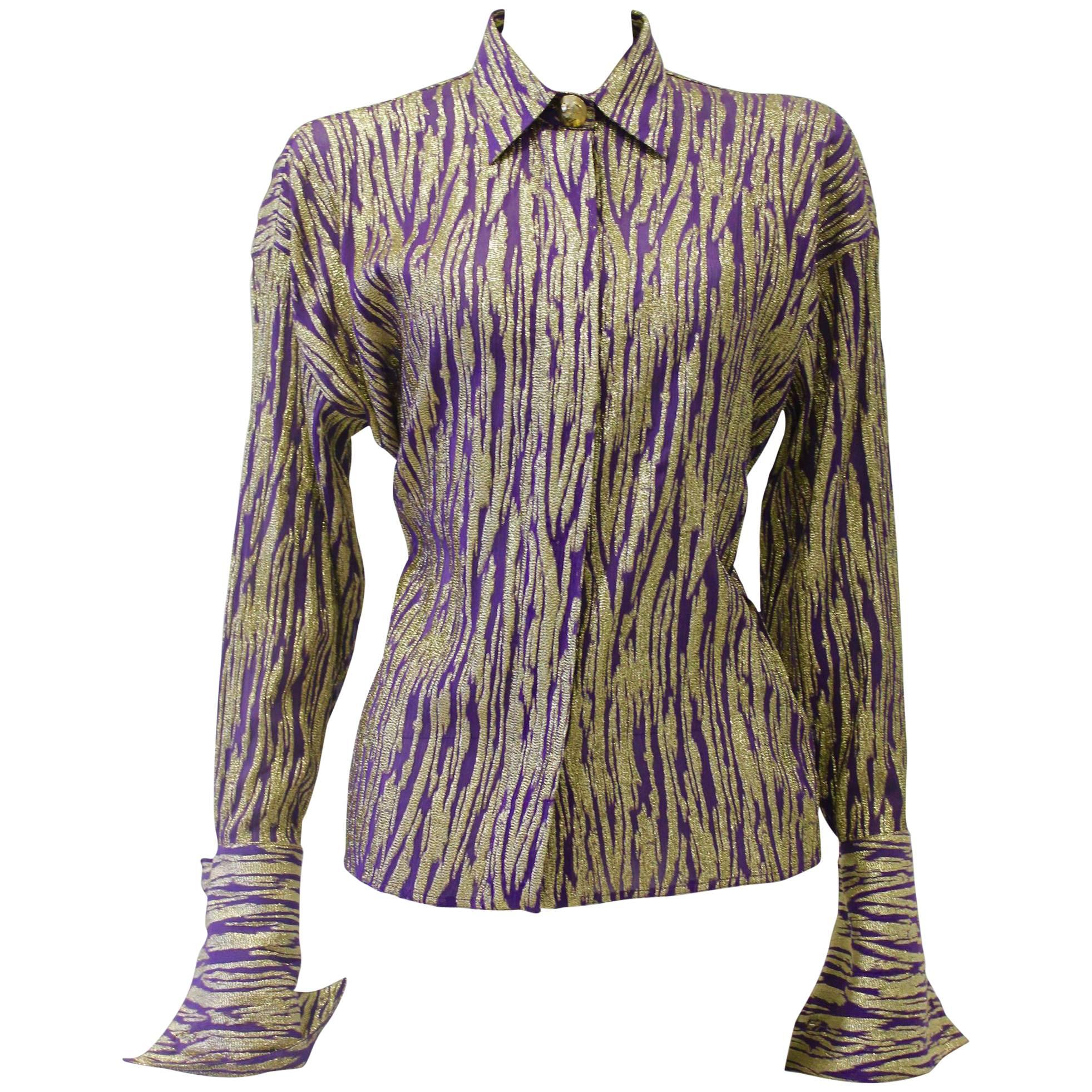 Very Particular Gold-Purple Lurex Gianni Versace Couture Shirt For Sale