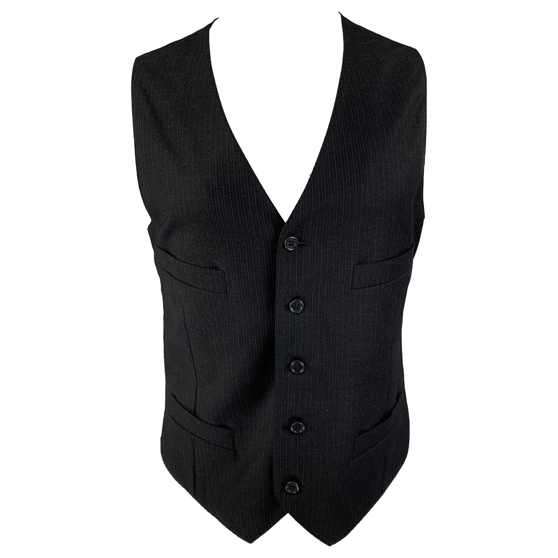 GIORGIO ARMANI Size 42 Charcoal Pinstripe Wool Buttoned Vest