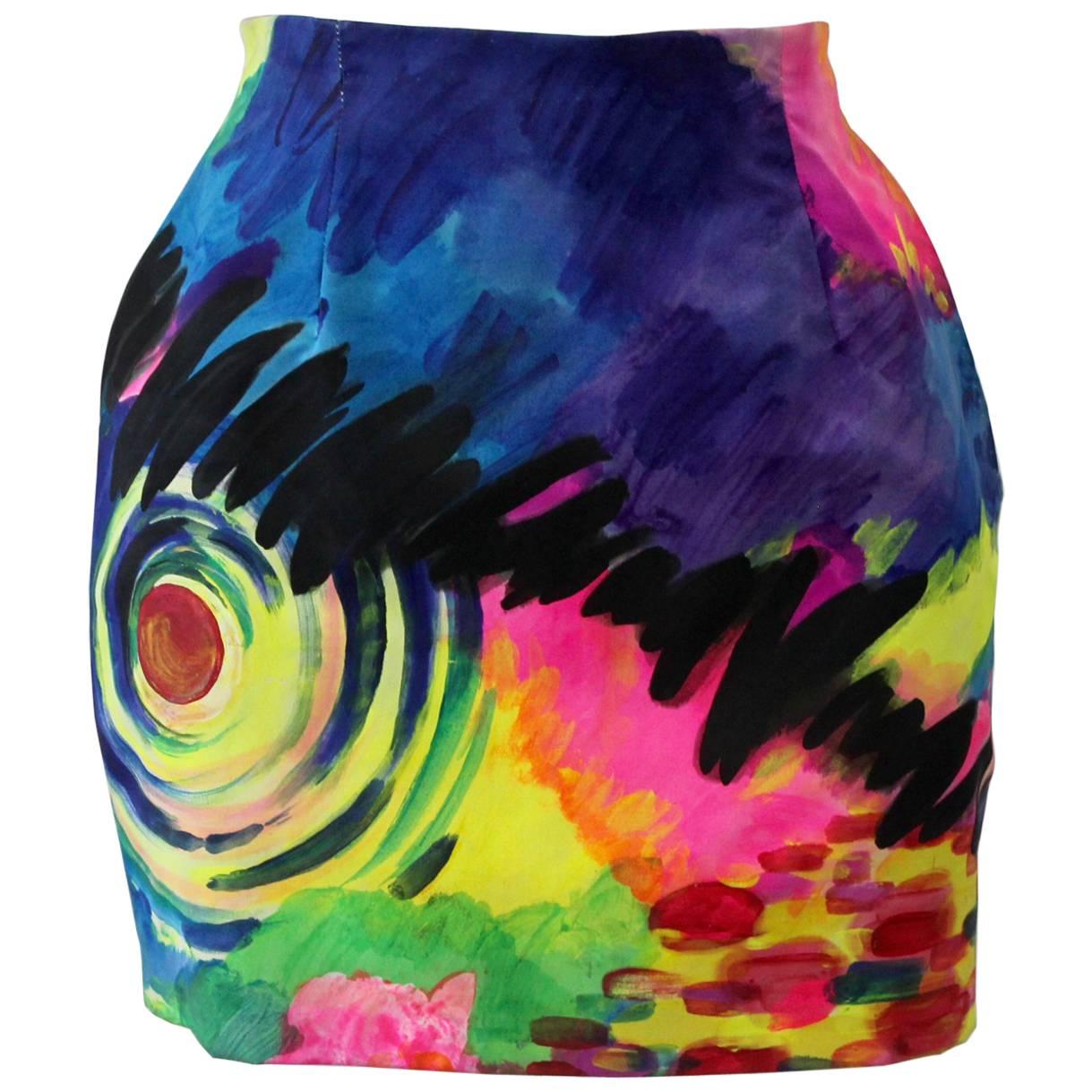Unique Hand Painted Prototype Canvas Skirt From Gianni Versace For Sale