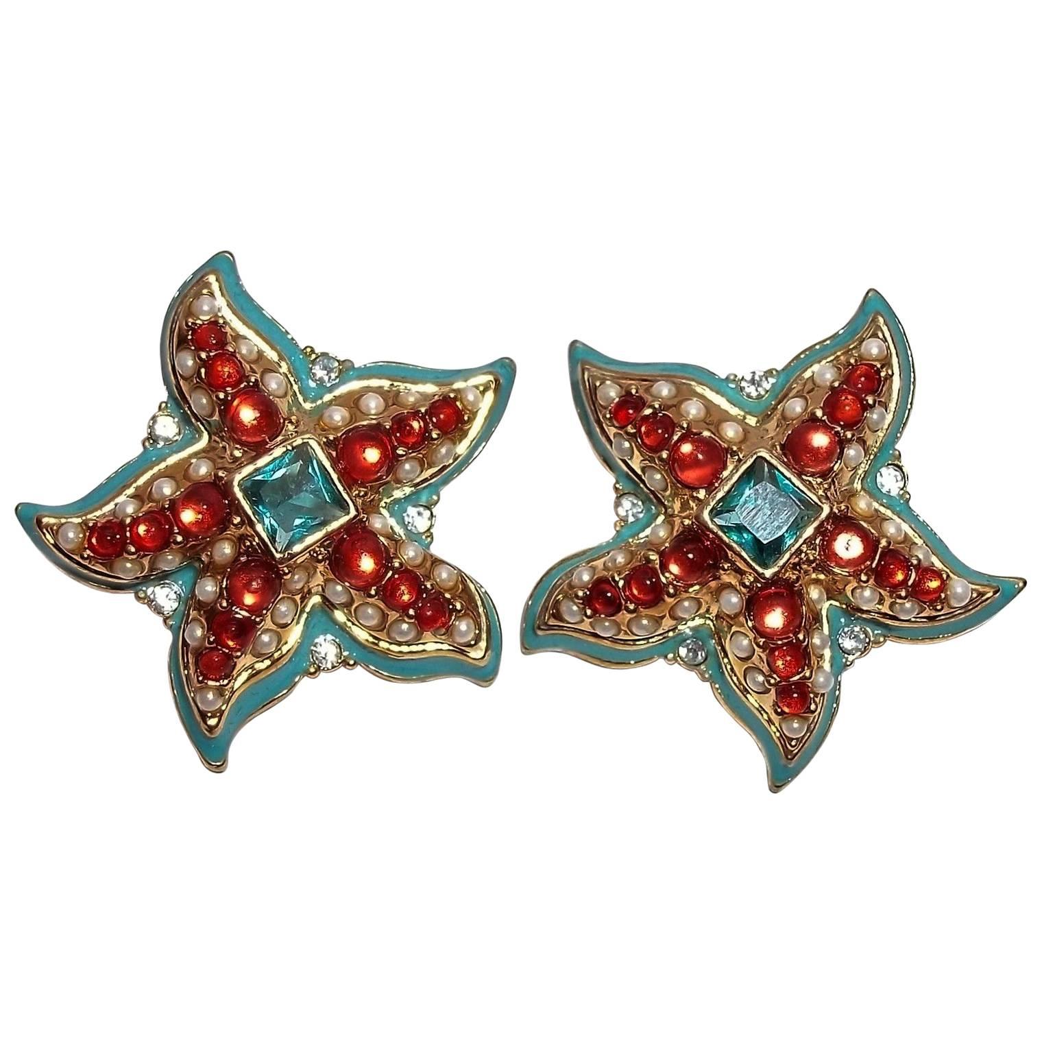 Kenneth Jay Lane KJL Starfish Earrings For Sale