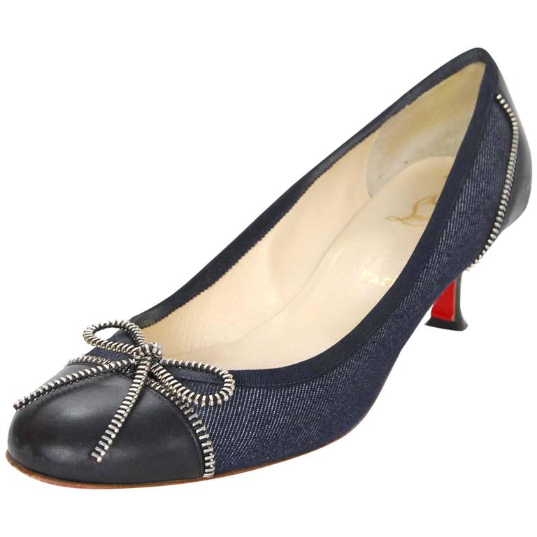 Christian Louboutin Denim and Black Leather Pumps Sz 41 For Sale at 1stDibs