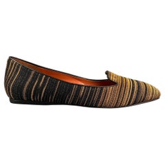 MISSONI Size 8 Black & Gold Fabric Stripe Flats