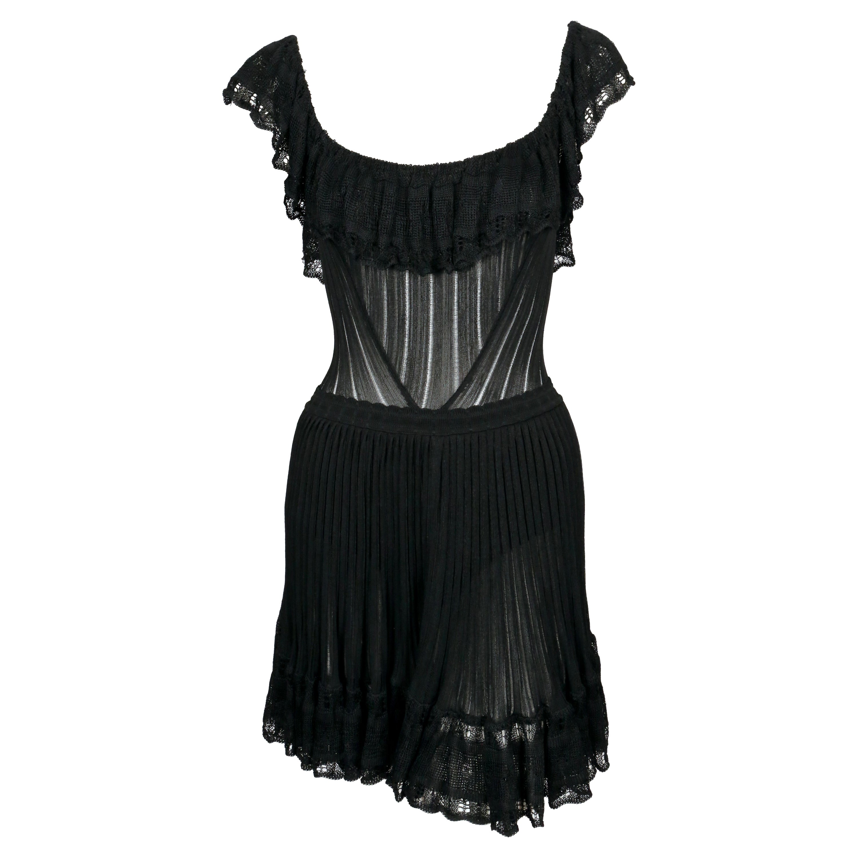  1992 AZZEDINE ALAIA schwarzes Spitzen-RUNWAY-Kleid mit Büste im Angebot