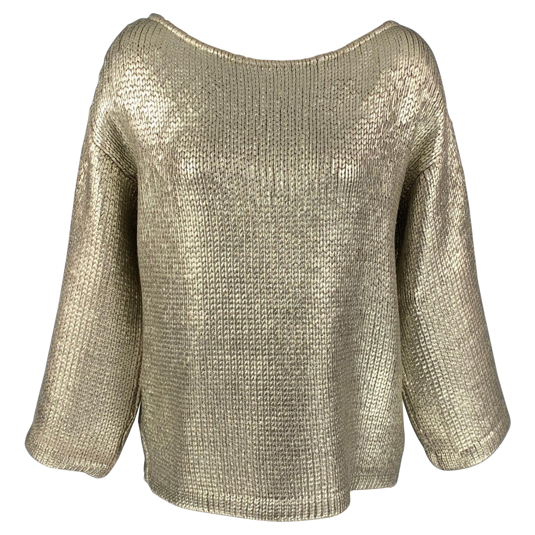 ST. JOHN COUTURE Size M Silver Knitted Wool Scoop Neck Sweater