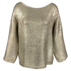 ST. JOHN COUTURE Size M Silver Knitted Wool Scoop Neck Sweater