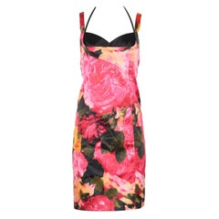 V2 Versace Classic Floral Print Satin Dress It 44 Uk 12