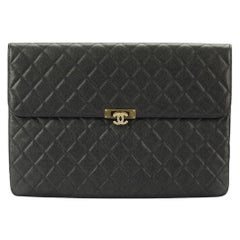 Chanel 2016 Golden Class O-case Large Quilted Caviar Leather Clutch