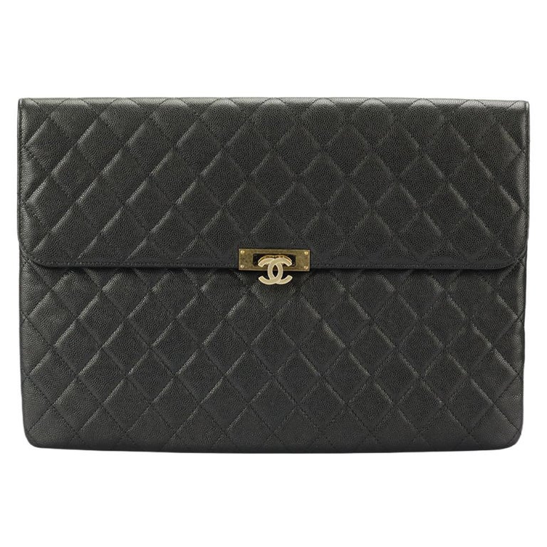 Chanel 2016 Golden Class O-case Large Quilted Caviar Leather Clutch