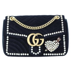 Gucci Gg Marmont Medium Crystal Embellished Quilted Velvet Shoulder Bag