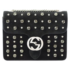 Gucci Dollar Gg Crystal Embellished Suede Shoulder Bag