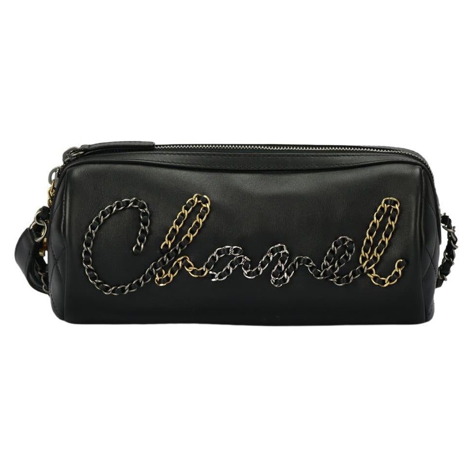 Chanel 2020 Written In Chain Bowling Leather Shoulder Bag For Sale