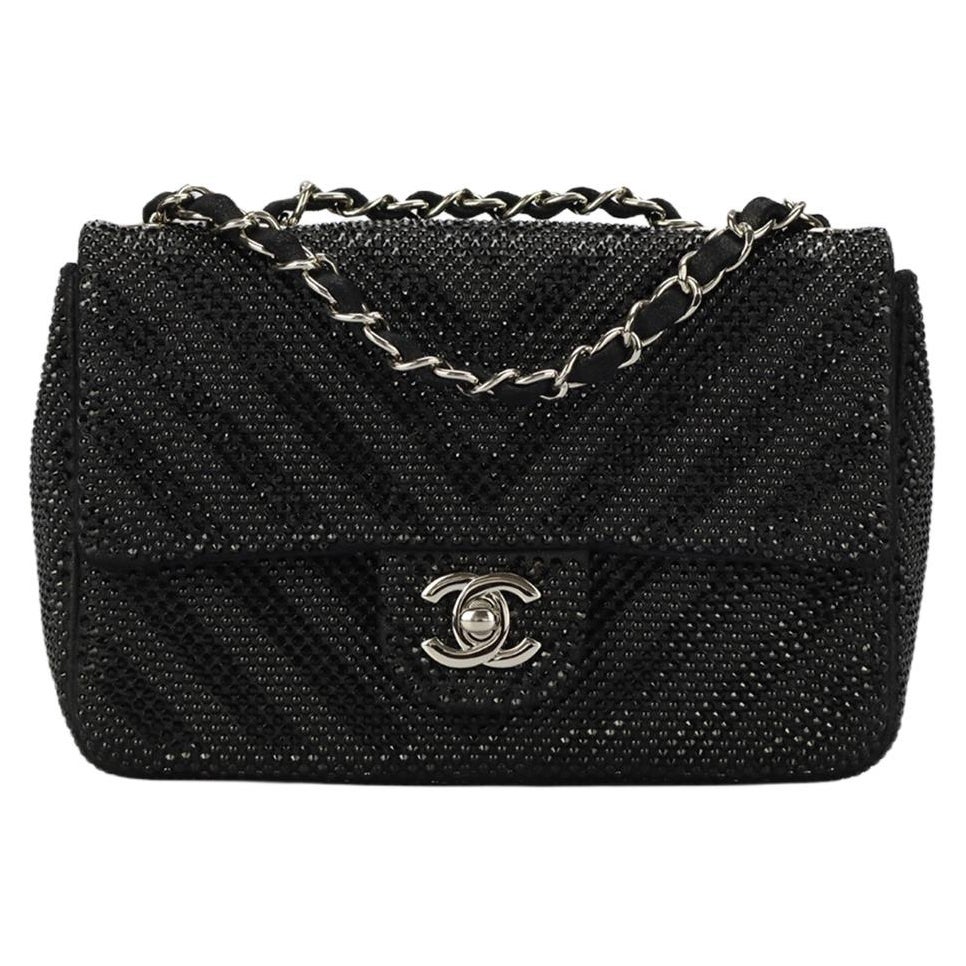 Chanel 2015 Classic Mini Rectangle Flap Strass Embellished Shoulder Bag For Sale