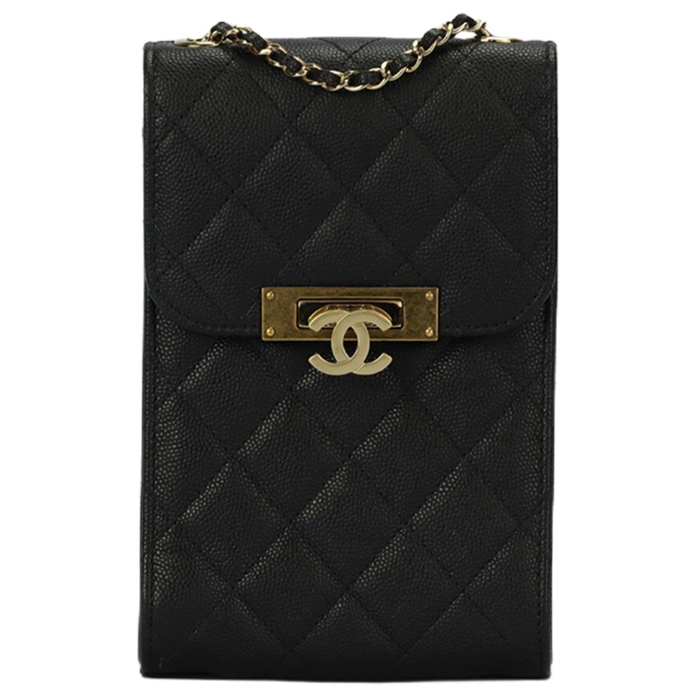 Chanel 2016 Golden Class Phone Holder Quilted Caviar Leather Shoulder Bag