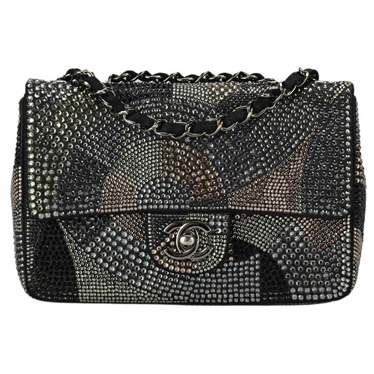 Black and White Strass Beaded CC Minaudiere Clutch with Chain Ruthenium  Hardware, 2014-2015