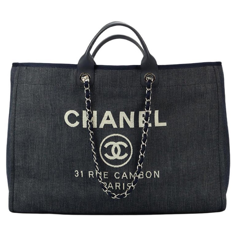 Chanel 2015 Deauville Extra Large Canvas And Leather Tote Bag