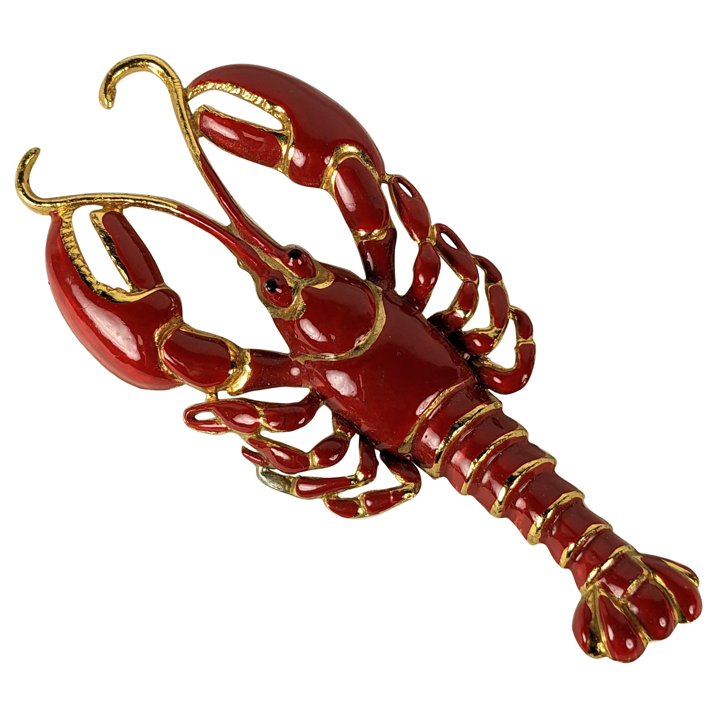 Art Deco Surrealist Enamel Lobster Brooch For Sale