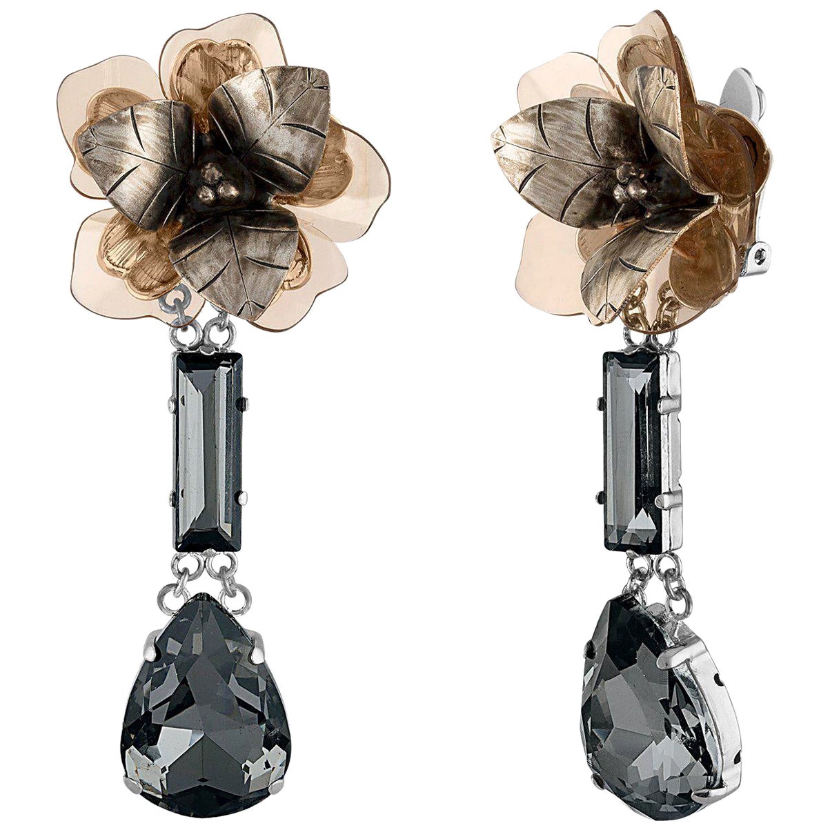 Tory Burch - Boucles d'oreilles à pince avec motif floral en forme de goutte d'eau