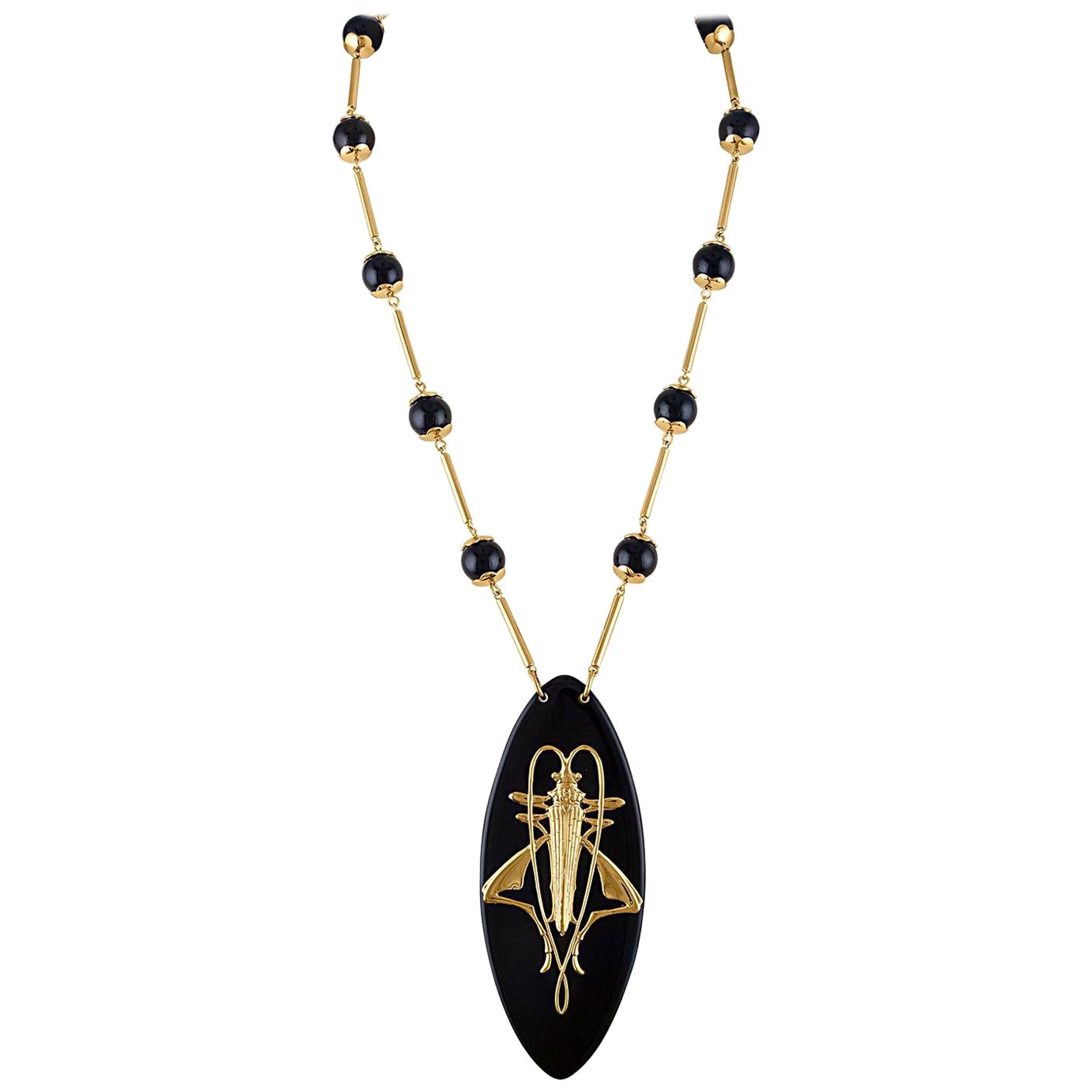 Collana con ciondolo in resina nera Tory Burch Camille Grasshopper in vendita
