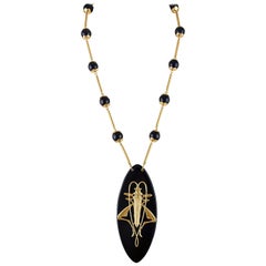 Tory Burch Camille Grasshopper Black Resin Pendant Necklace