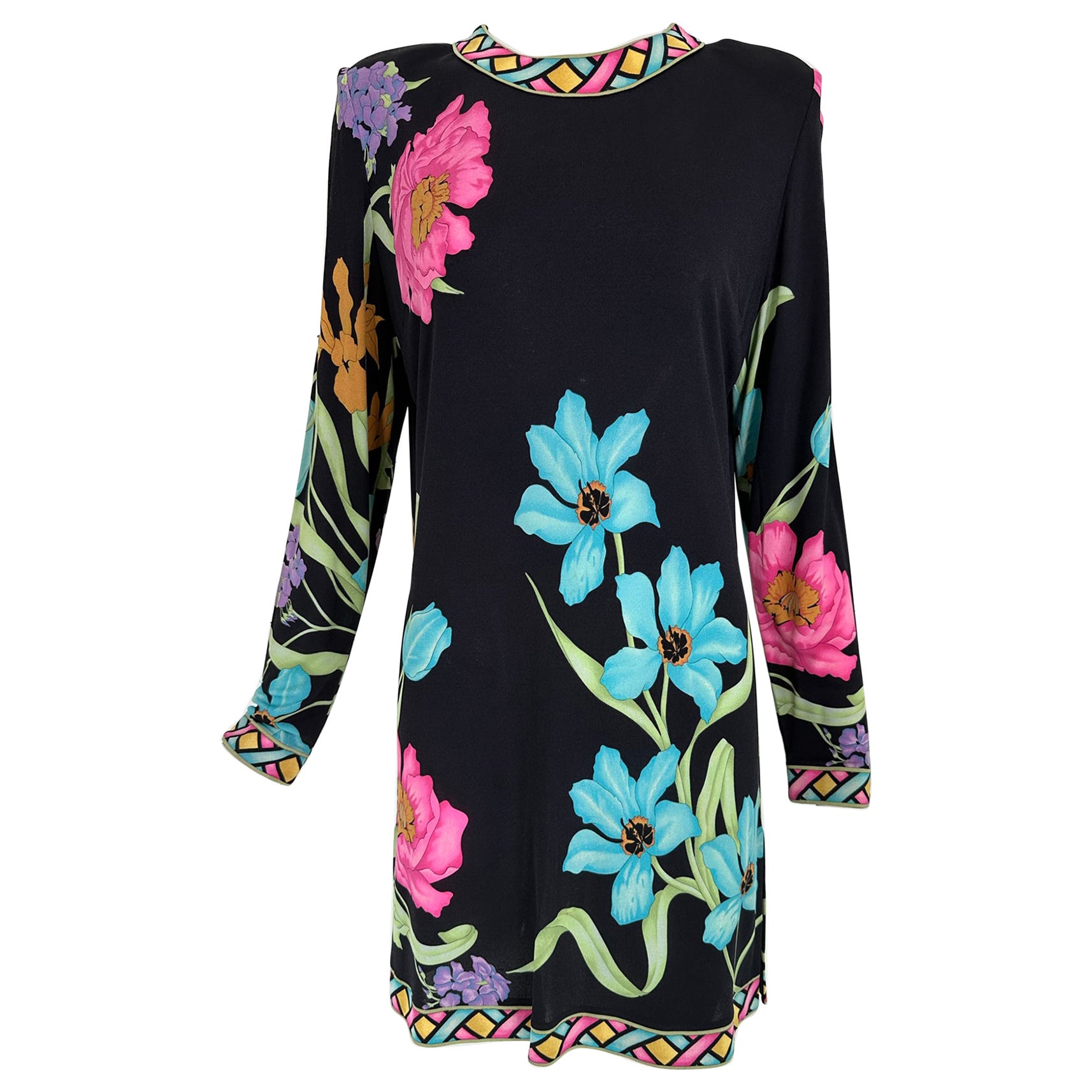 Averaro Bessi Spectacular Silk Vibrant Floral Tunic Dress 12  For Sale