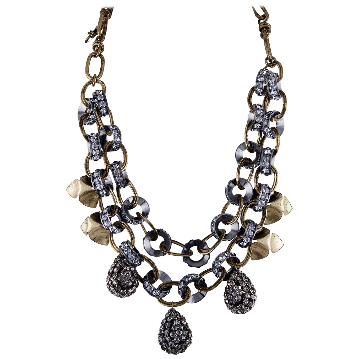 Tory Burch Metallic Doppelkette Diamanté Tränen Halskette
