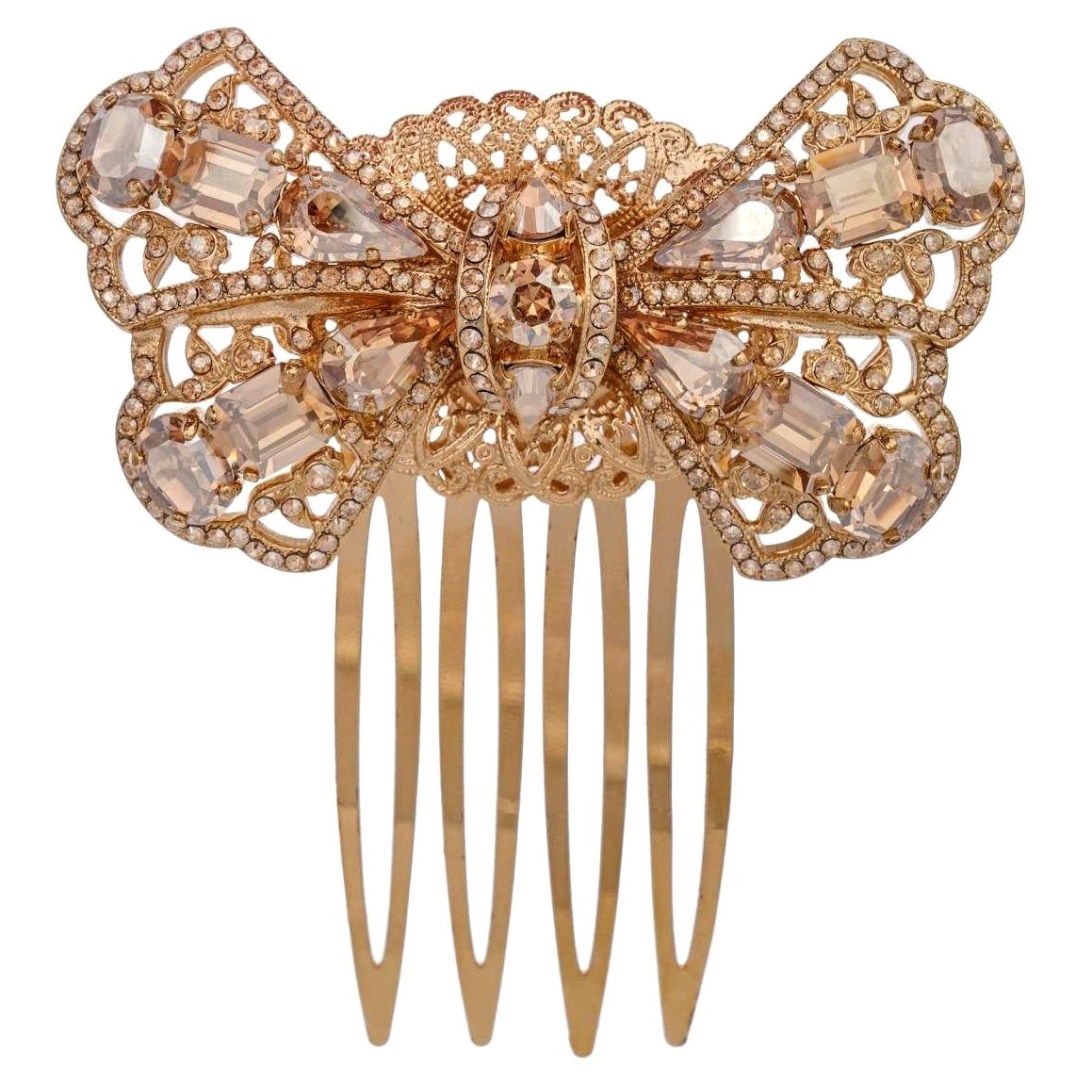 Dolce & Gabbana - Crystal Filigree Ribbon Hair Clip Brooch Gold