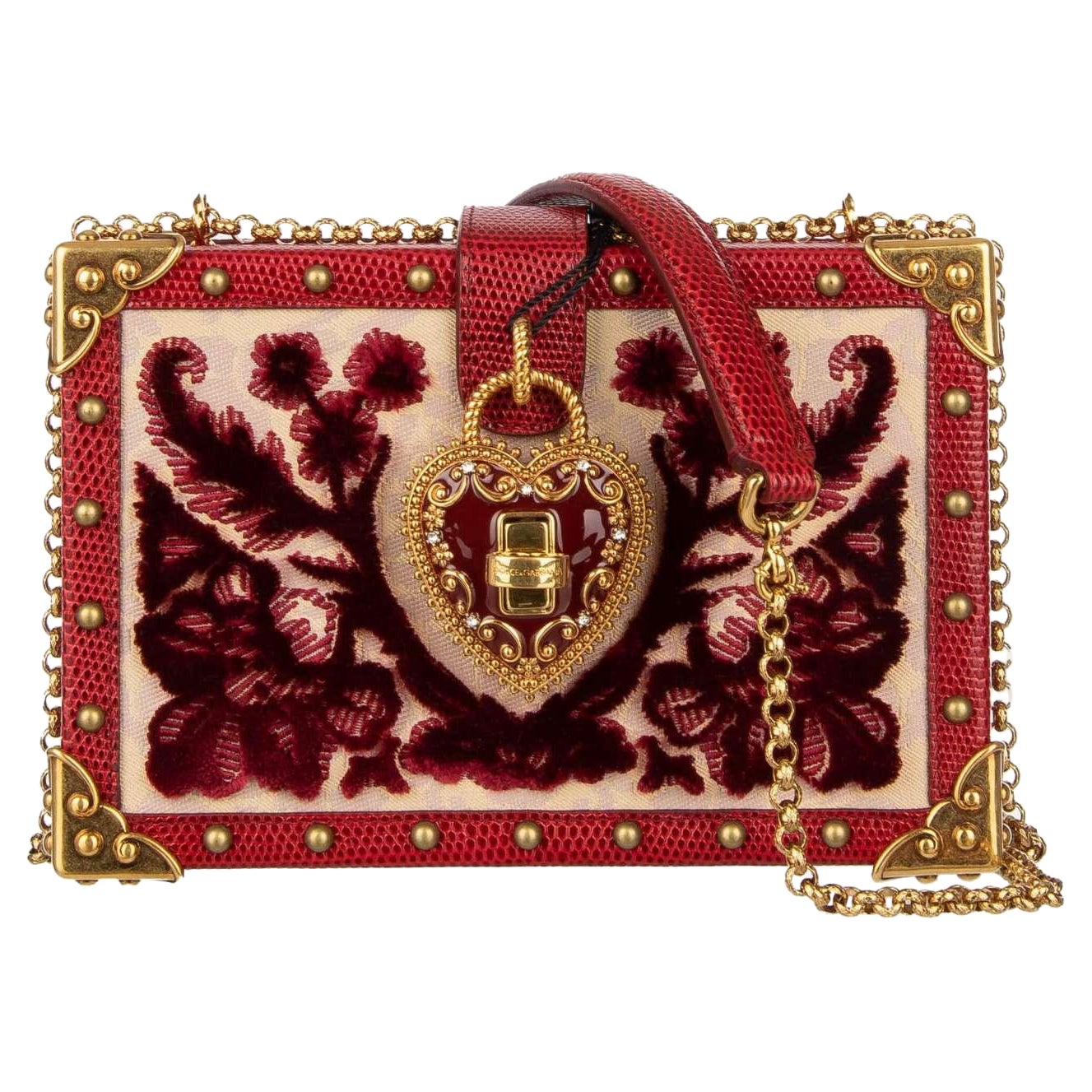 D&G - Velvet Brocade Leather Clutch Box Bag MY HEART with Studs Red For  Sale at 1stDibs