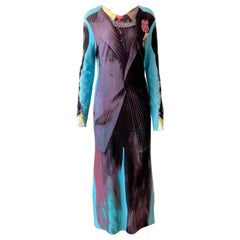 Vintage JEAN PAUL GAULTIER Trompe L'Oeil Sheer Tuxedo Print Mesh Maxi Dress