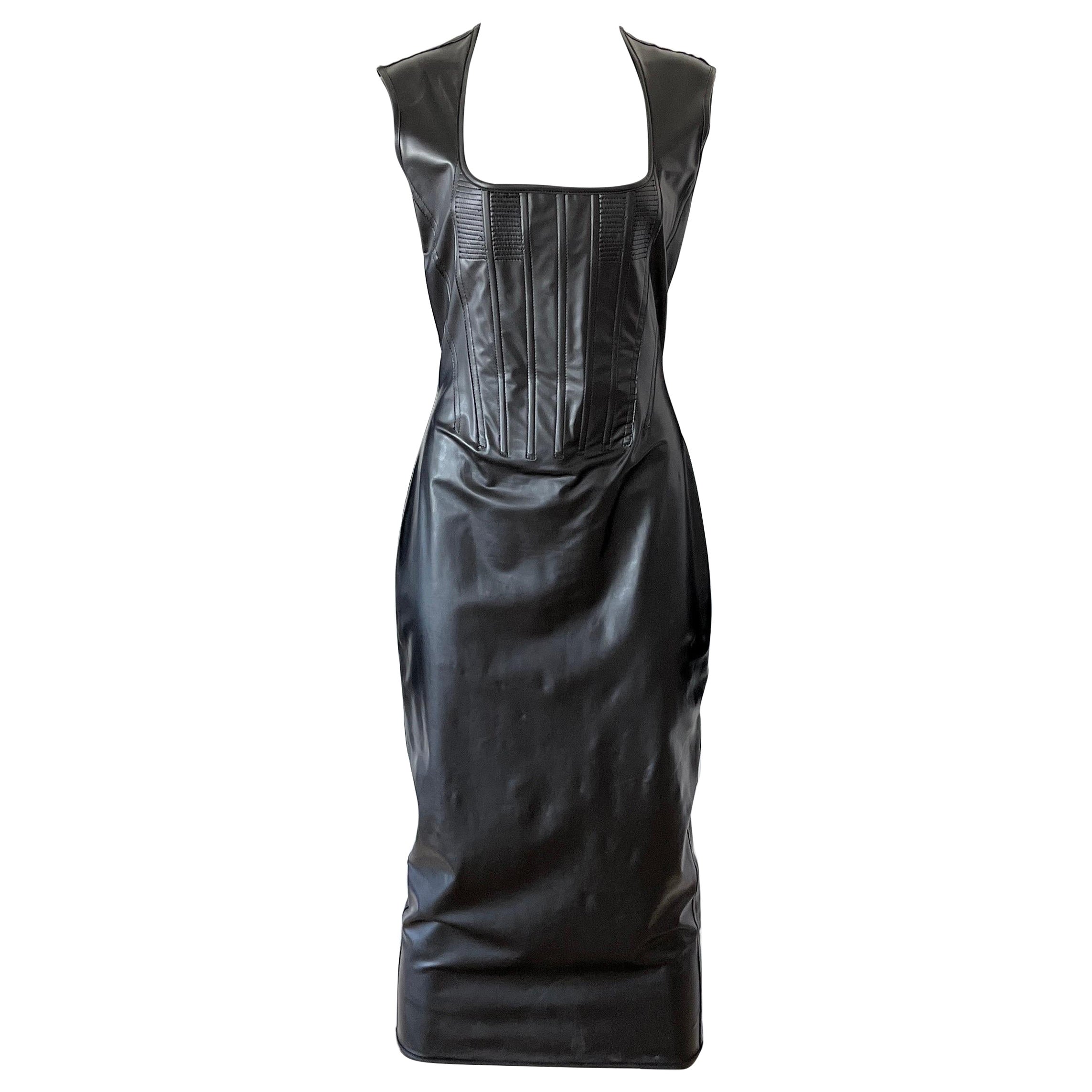1992 Jean Paul Gaultier Dominatrix Vinyl Skin Corset Zipper Bodycon Dress For Sale