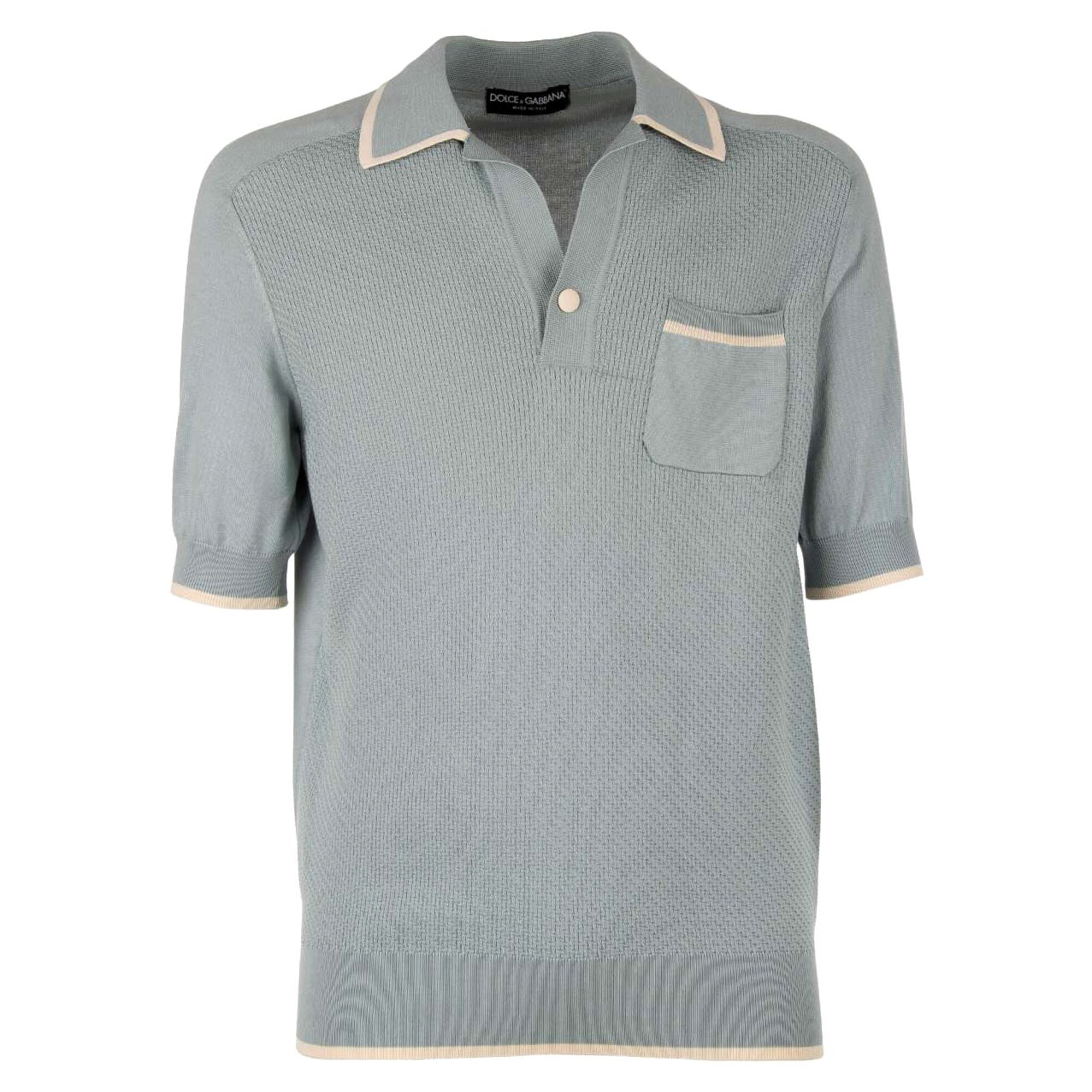 Dolce & Gabbana - Silk Cotton Polo Shirt T-Shirt Blue White 48 38 M For Sale