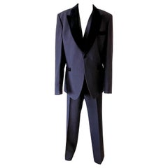 Retro 1970’s 3 piece Mens navy blue wool and velvet suit by Tony Barlow.