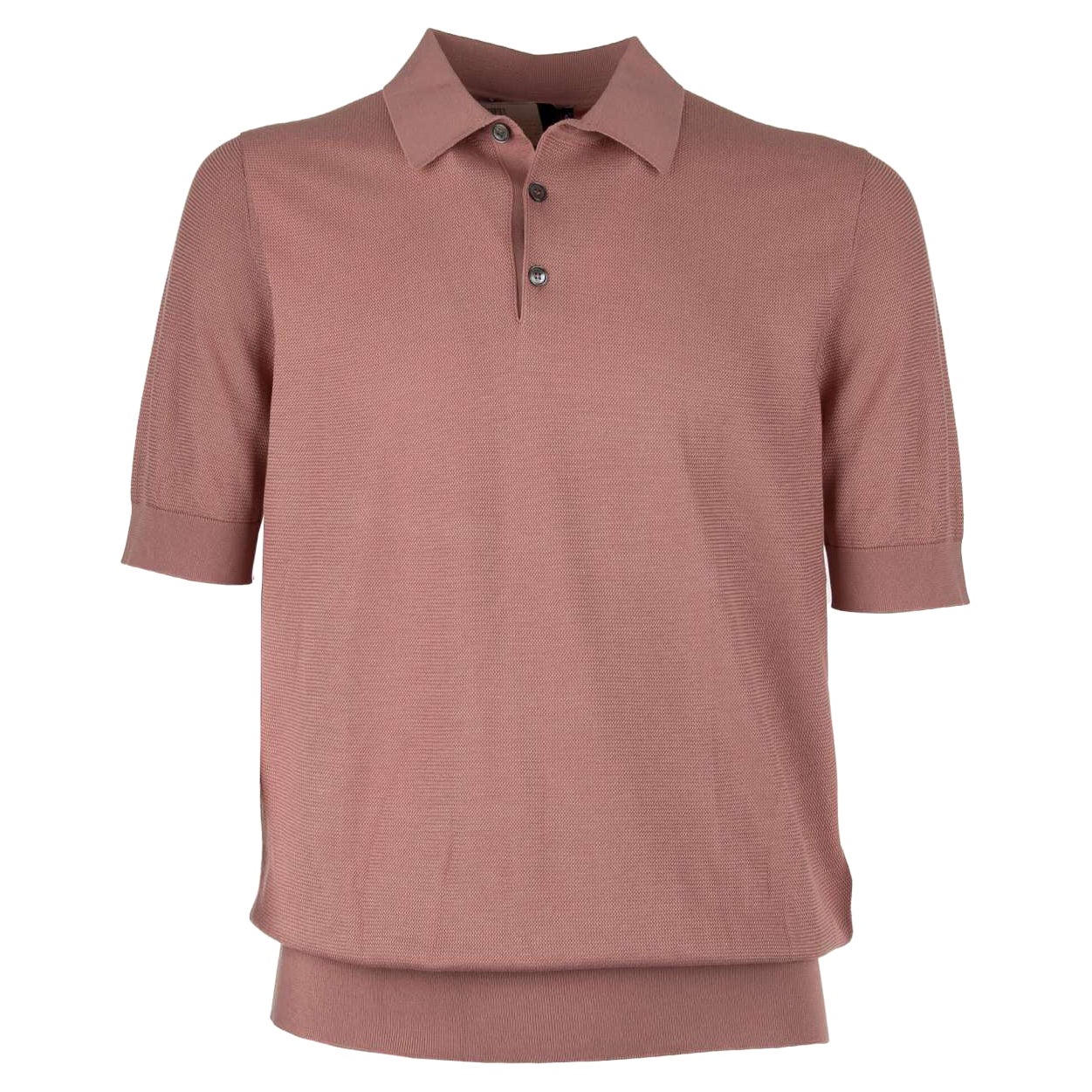 Dolce & Gabbana - Silk Polo Shirt T-Shirt Pink with Pearl Buttons 56 For Sale