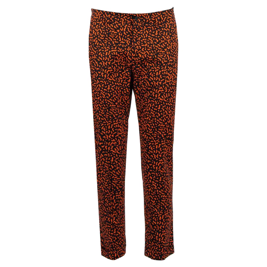 Dolce & Gabbana - Cotton Dress Trousers with Print Black Orange 48 M For Sale